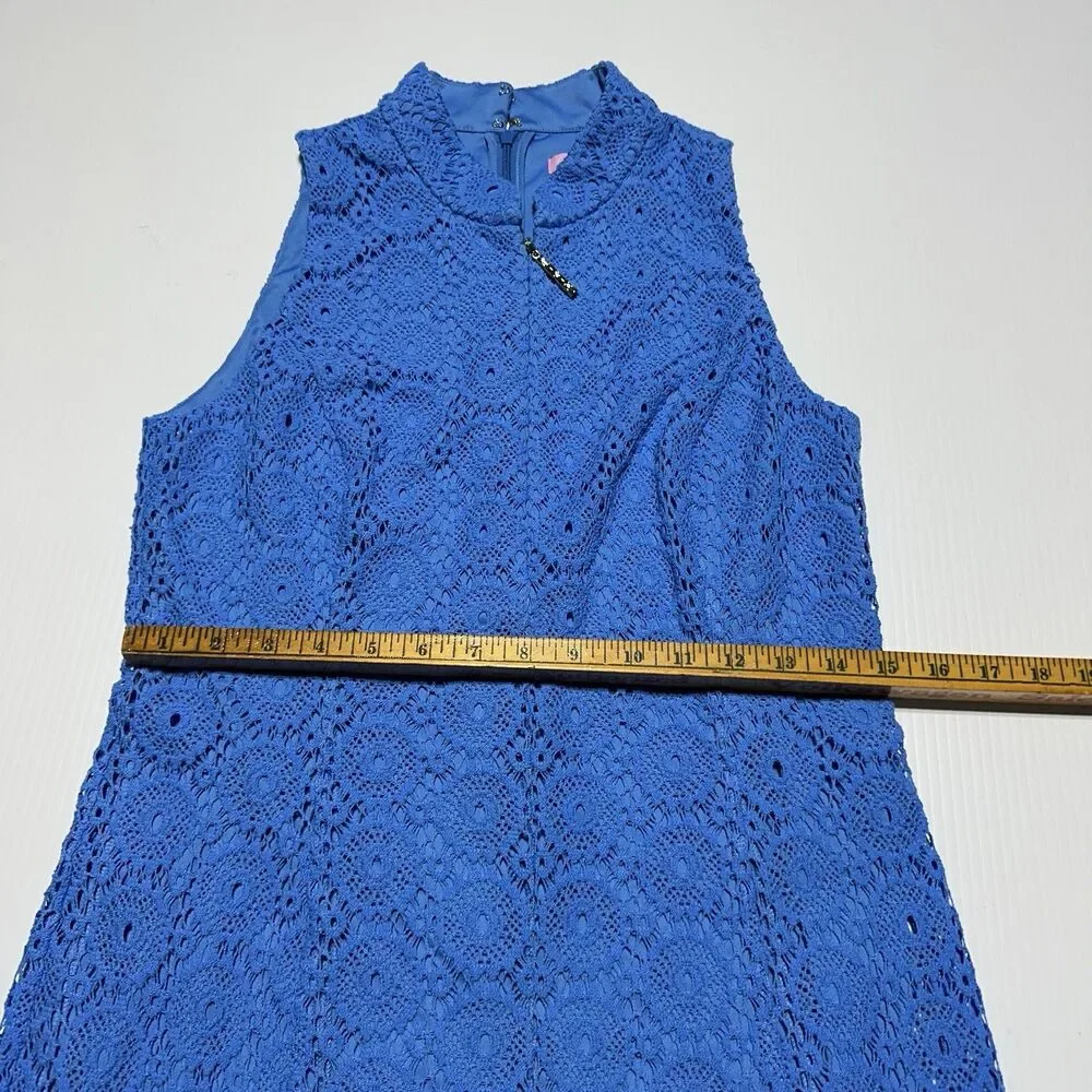 Lilly Pulitzer Size M ALEXA Blue Crochet Lace Dress Sleeveless Zip Charm Shift - Picture 10 of 12